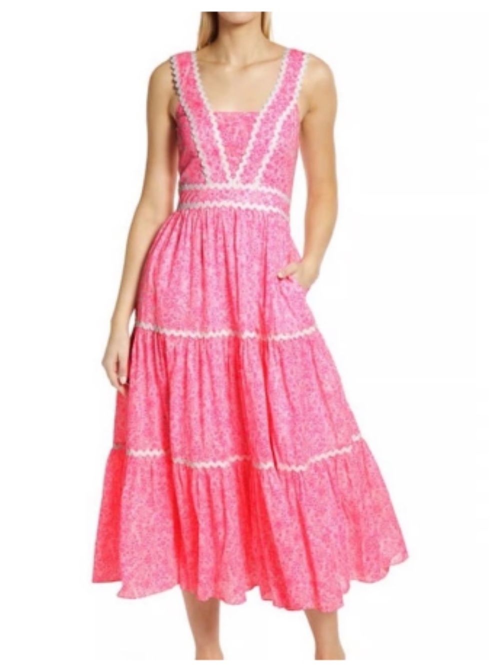 NWOT Lilly Pulitzer Pollie Midi Neon Pink & White Tiered Dress Size 4